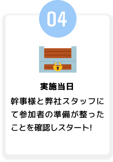 実施当日 幹事様と弊社スタッフにて参加者の準備が整ったことを確認しスタート!